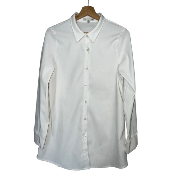 Haute Monde‎ Tunic Top Long Sleeve Button Down Collared White Size L - Picture 1 of 3